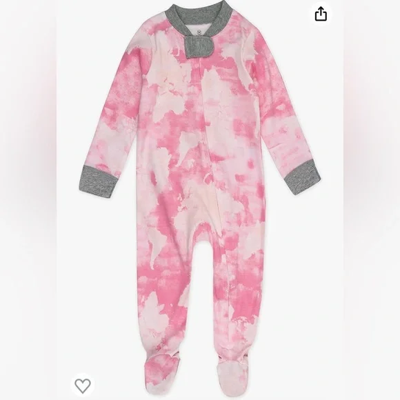 NWOT HonestBaby Non-Slip Footie PJ Rose Colior World watercolor pink tie dye 12m - Picture 1 of 6